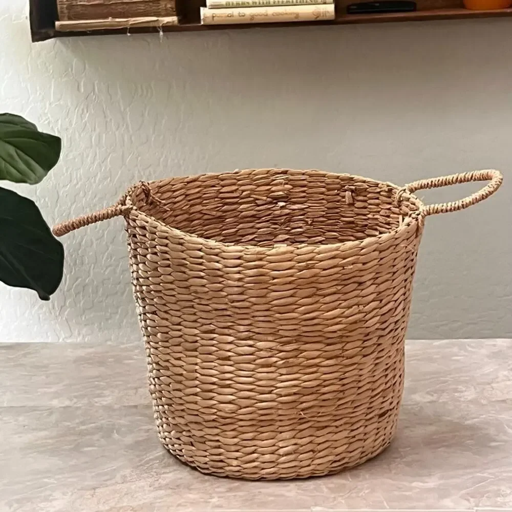 Water Hyacinth Round Multi-Use Basket With Handles Boho Decor 10